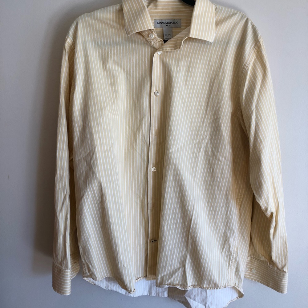 Banana Republic Yellow Striped Button Up Large